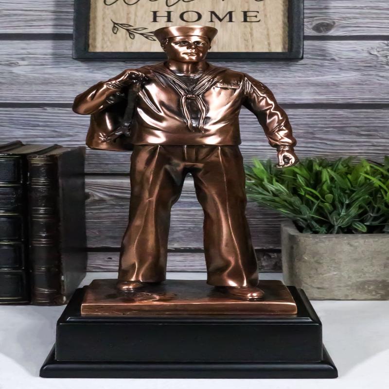 Patriotic Men Of Duty Homecoming Decorated Navy Sailor In Uniform Statue 11.5"H