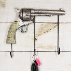 Rustic Western Country Cowboy Revolver Pistol Gun 3-Peg Wall Hooks Plaque