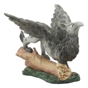 Stoic Grey Baby Griffin Statue Wild Griffon By Forest Log Sculpture 5.5"Long