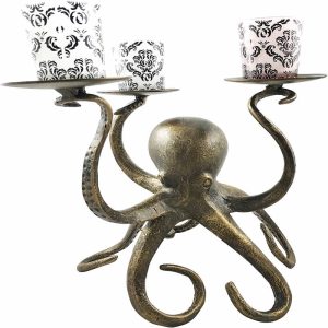 Uncharted Waters Ocean Giant Kraken Octopus Trio Candleholder Aluminum Figurine