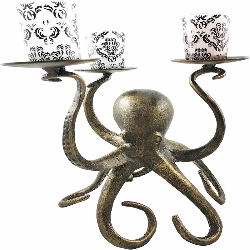 Uncharted Waters Ocean Giant Kraken Octopus Trio Candleholder Aluminum Figurine