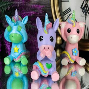 Whimsical See Hear Speak No Evil Rainbow Unicorn Figurine Set Of Three 2.75"Tall