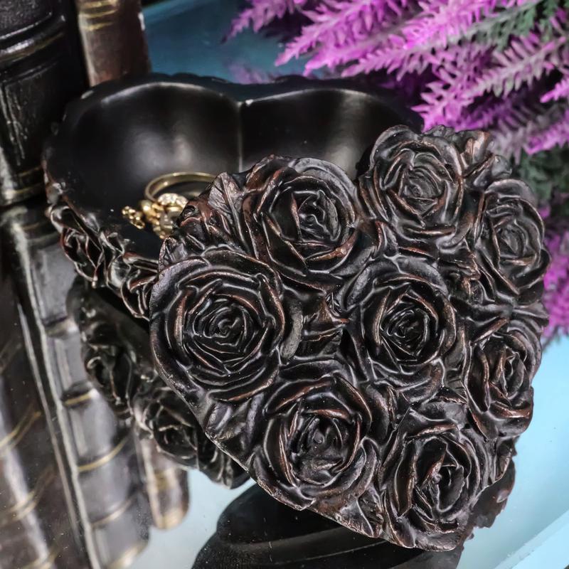 Beauty From Ashes Dark Romance Gothic Black Roses Heart Decorative Jewelry Box
