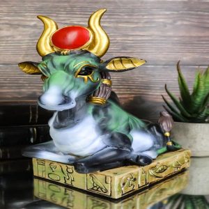 Egyptian Goddess Of Love Hathor Ra Cow Sitting On Hieroglyphic Base Figurine