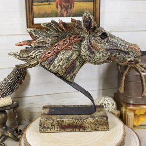 Faux Driftwood Equine Thoroughbred Mustang Horse Head Desktop Plaque Sculpture