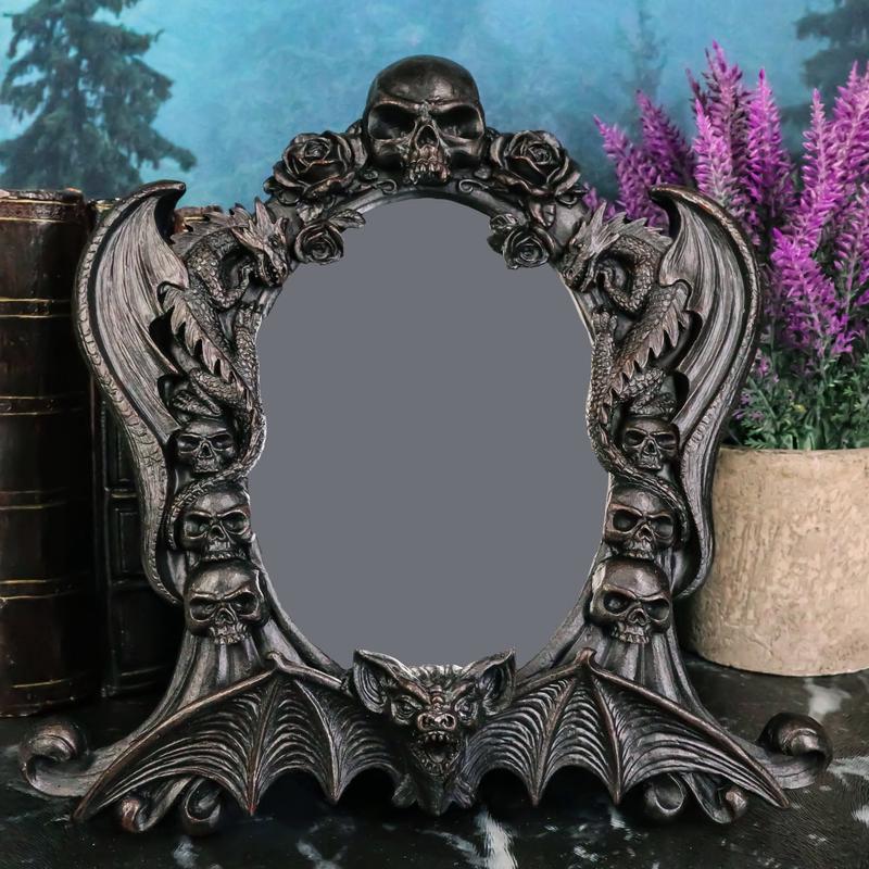 Gothic Nosferatu Vampire Dragons Bat Skulls Roses Table Or Wall Hanging Mirror