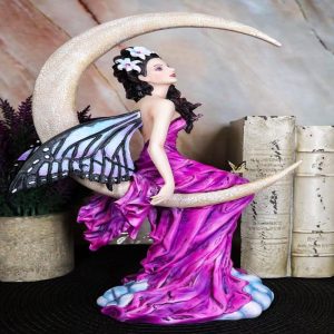 Large Amethyst Moon Celestial Butterfly Fairy Statue 11"Tall By Nene Thomas
