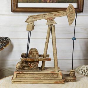 Rustic Vintage Nodding Donkey Pumpjack Oil Derrick Rig Faux Wood Sculpture