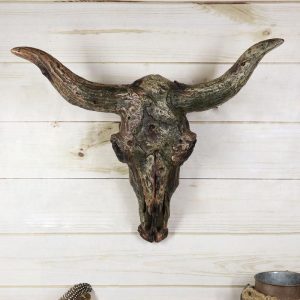 Rustic Western Faux Driftwood Steer Bison Bull Cow Skull Wall Decor Plaque