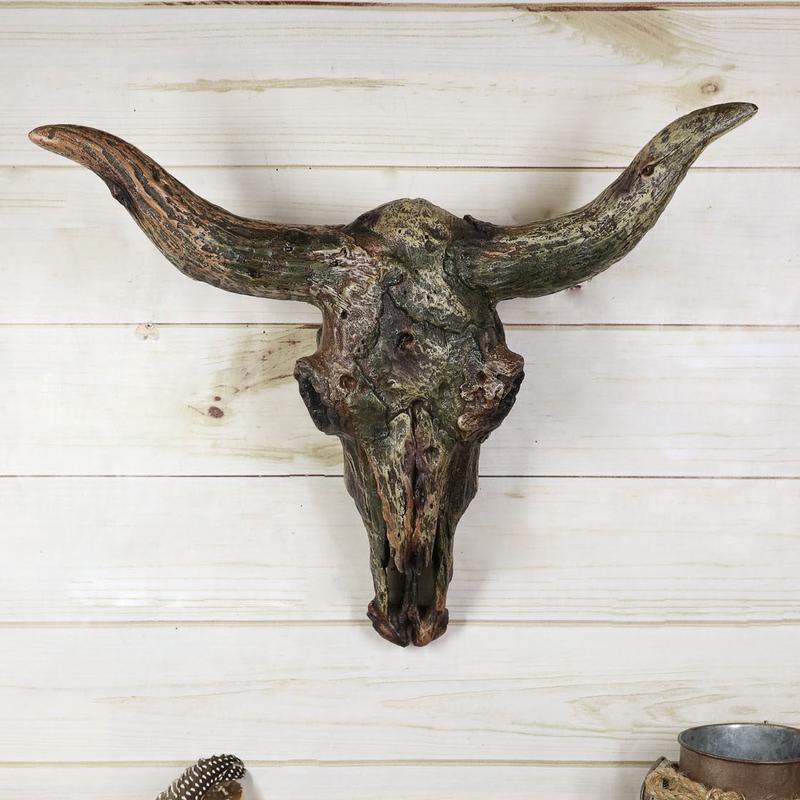 Rustic Western Faux Driftwood Steer Bison Bull Cow Skull Wall Decor Plaque