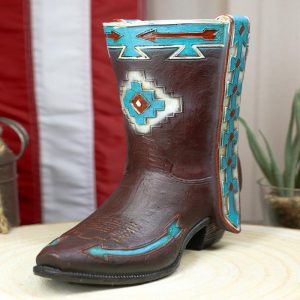 Rustic Western Navajo Indian Vector Arrows Tooled Leather Cowboy Boot Vase Decor