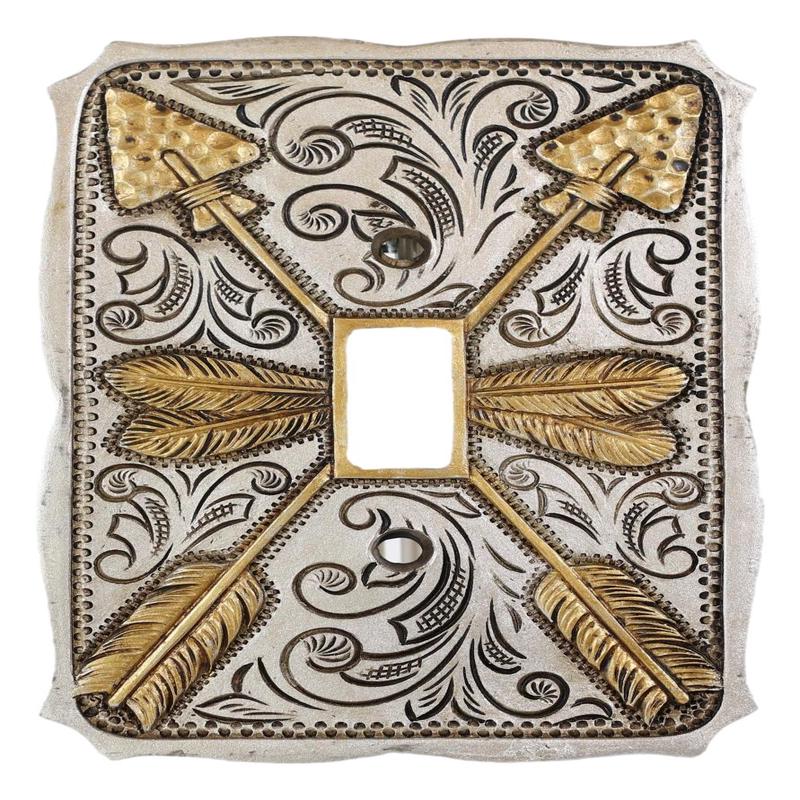 Set Of 2 Navajo Golden Crossed Feather Arrows Wall Single Toggle Switch Plates
