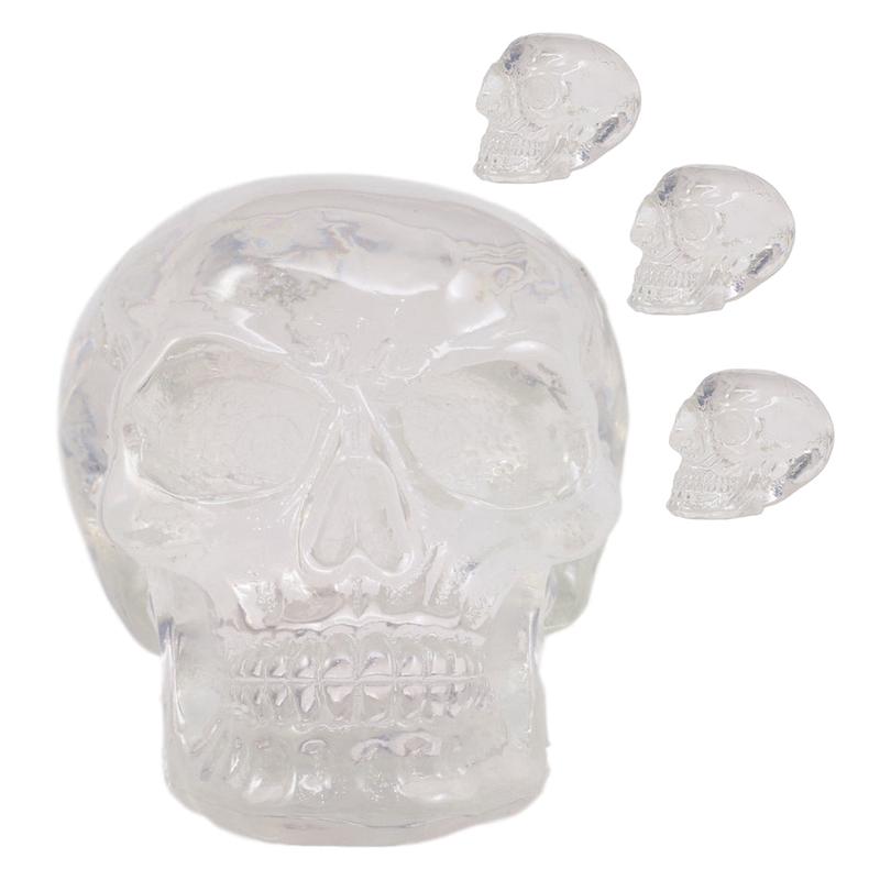 Set Of 4 Clear Translucent Witching Hour Gazing Skull Miniature Figurine 2.5"L