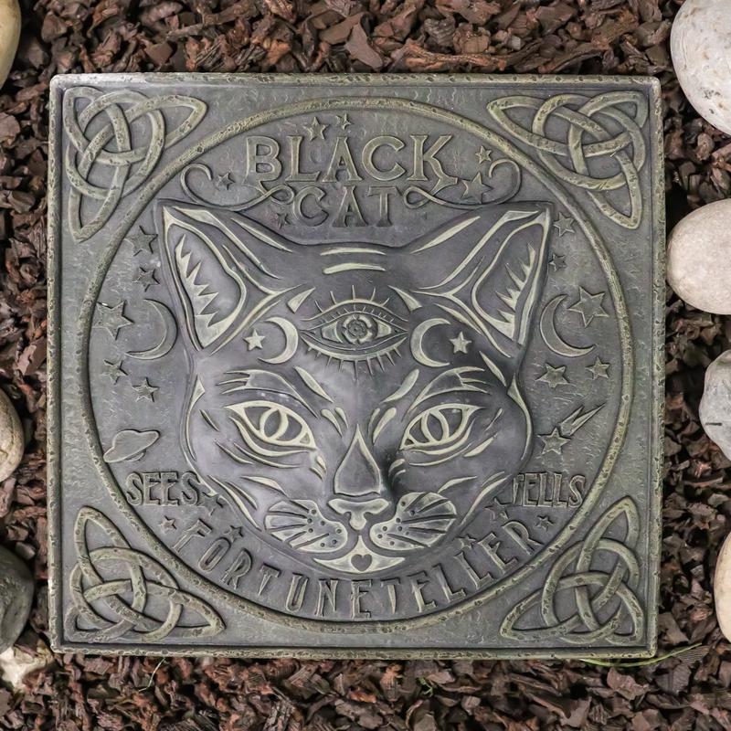 Wicca Halloween Black Cat Sees and Tells Fortune Teller Resin Stepping Stone