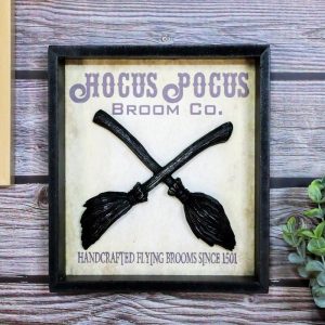 Wicca Hocus Pocus Broom Co Crossed Flying Brooms Wall Decor Plaque Picture Frame