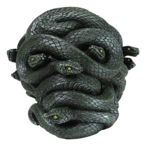 Aztec Quetzalcoatl Green Slithering Snake Serpents Cranium Skull Figurine