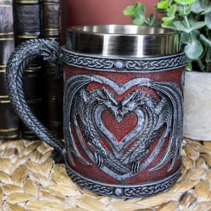 Celtic Valentine Lovers Dual Dragons Romantic Red Heart Coffee Cup Mug 12oz