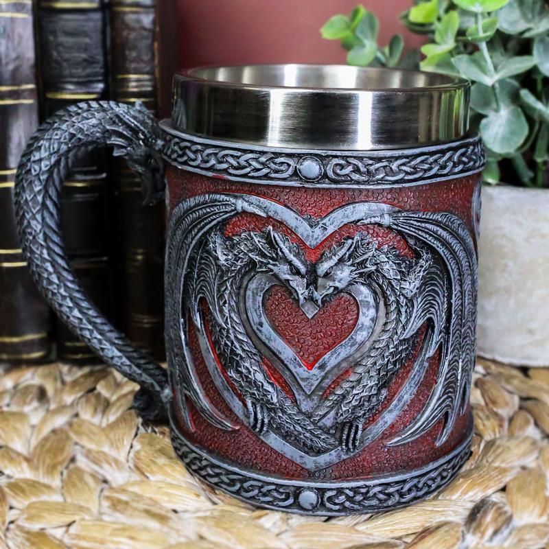 Celtic Valentine Lovers Dual Dragons Romantic Red Heart Coffee Cup Mug 12oz