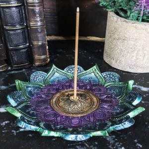 Chakra Buddhist Mandala 8 Spokes Wheel Flower Bloom Incense Burner Figurine