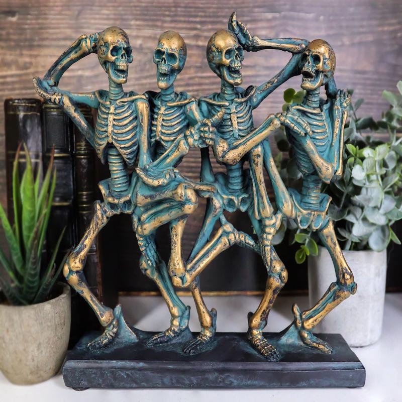Day of The Dead Whimsical Skeletons Party Dancing Side By Side Macabre Figurine