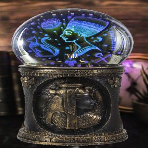 Egyptian Cleopatra Golden Column With Nefertiti Bastet LED Light Glass Ball