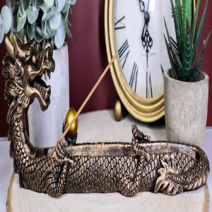 Feng Shui Chinese Legend Dragon King Holding Orb Incense Burner Holder Figurine