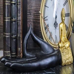 Feng Shui Yoga Shunya Mudra Golden Buddha Palm Hand Incense Burner Figurine