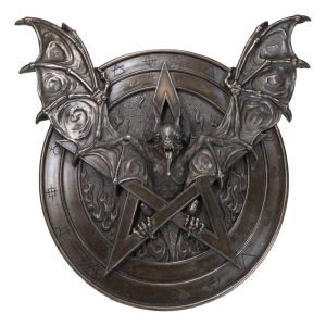 Gothic Nosferatu Bat Pentagram With Hell Fire Alchemy Symbols Wall Decor Plaque