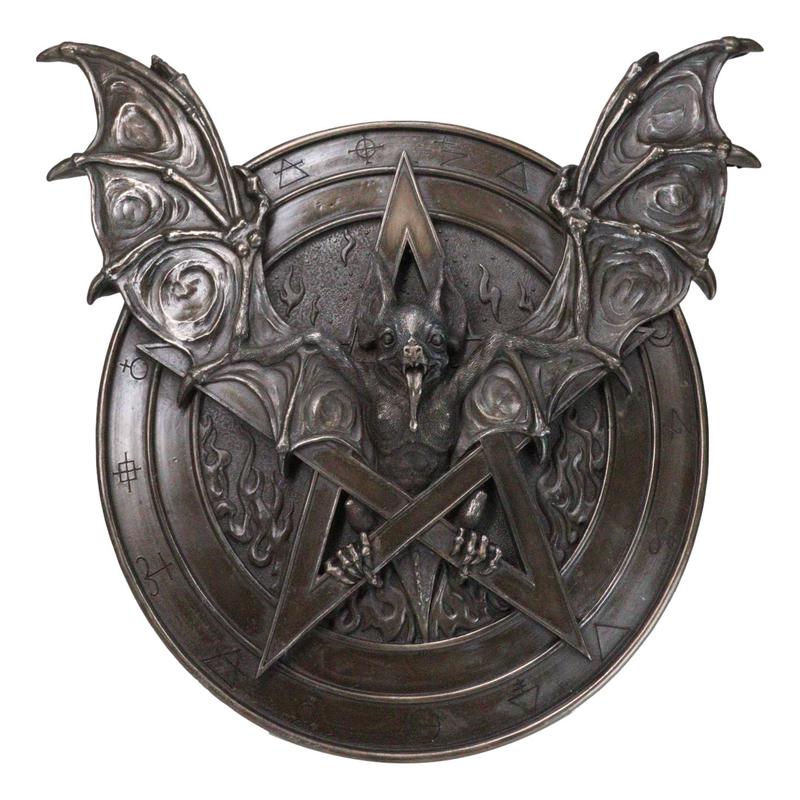 Gothic Nosferatu Bat Pentagram With Hell Fire Alchemy Symbols Wall Decor Plaque