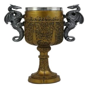 King Arthur Holy Grail The Golden Cup Of Life Dual Dragons Wine Goblet Chalice