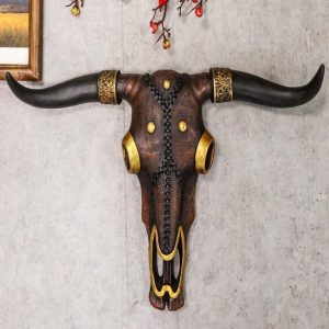 Large Rustic Western Steampunk Tooled Leather Steer Bull Cow Skull Wall Decor