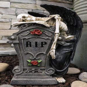 Large Winged Death Angel Grim Reaper Skeleton By Graveyard Tombstone Figurine