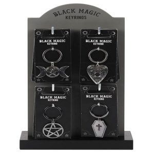 Metal Wicca Triple Moon Pentagram Coffin Planchette 24 Keychains And Display Set