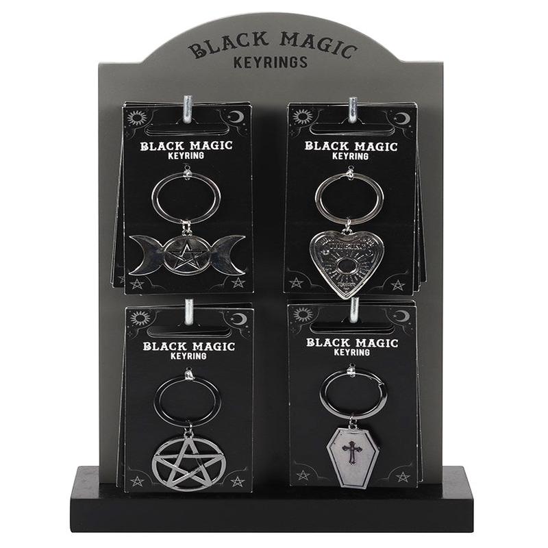 Metal Wicca Triple Moon Pentagram Coffin Planchette 24 Keychains And Display Set