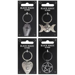 Pack of 24 Metal Wicca Occult Triple Moon Pentagram Coffin Planchette Keychains