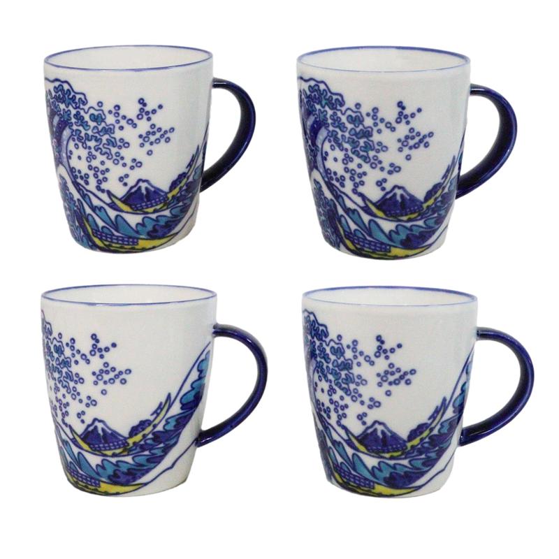 Pack Of 4 Japanese Hokusai Great Wave Mount Fuji Ceramic Mug Cups 12oz