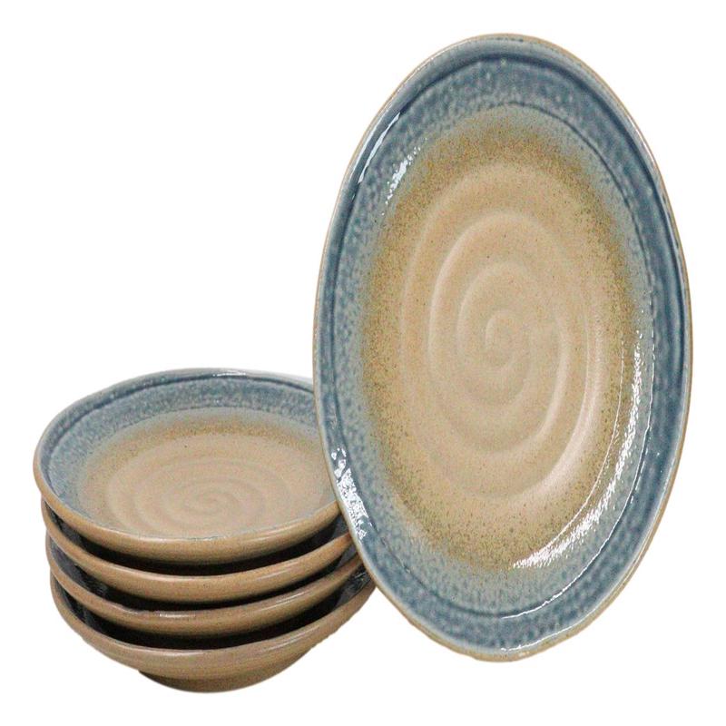 Pack Of 5 Blue River Ao Nagashi Collection Porcelain Round Dinner Plates 8.75" D