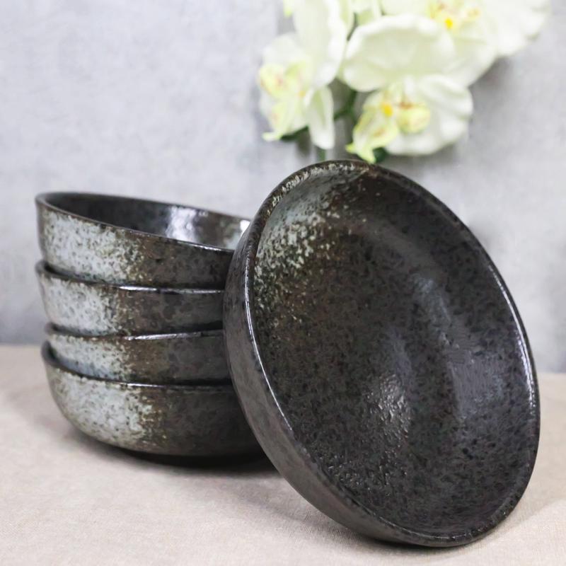Pack Of 5 Charcoal Grey Tone Hakumu Collection Shallow Bowl Or Deep Plates 10oz