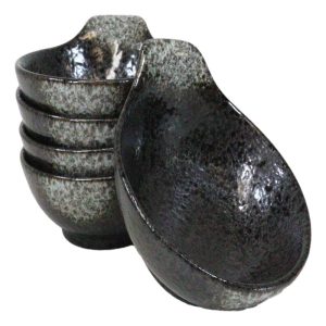 Pack Of 5 Charcoal Grey Tone Hakumu Small Ponzu Miso Soup Bowls With Handle 5oz