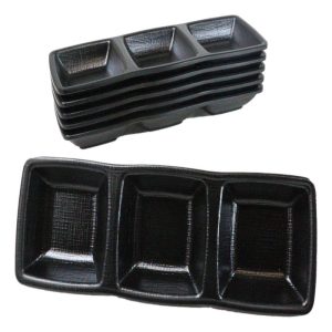 Pack Of 6 Black Silk Melamine 3 Partition Condiment Sauce Dipping Bowl or Dishes