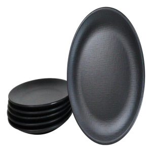Pack Of 6 Black Silk Melamine Round Dinner Plates 10"D Restaurant Supply