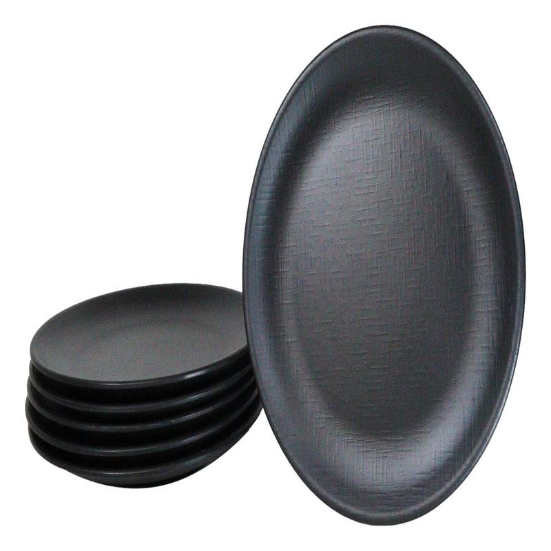 Pack Of 6 Black Silk Melamine Round Dinner Plates 10"D Restaurant Supply