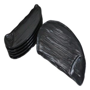 Pack Of 6 Half Moon Matte Black Melamine 2 Partitions Sushi Plates Platters 11"L