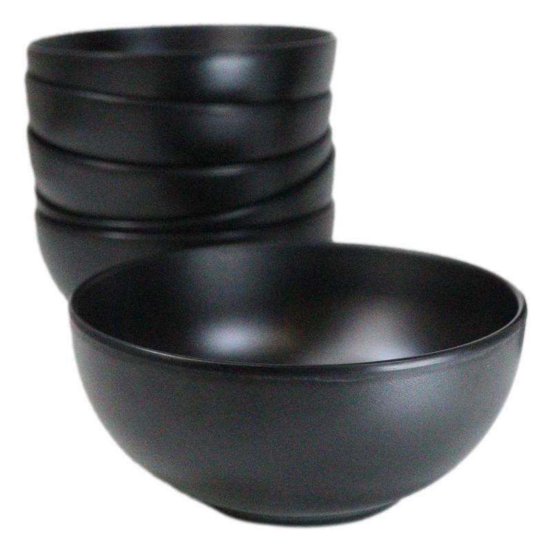 Pack Of 6 Modern Matte Black Melamine Round Appetizer Rice Shallow Bowls 16oz