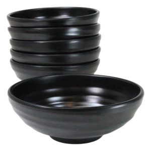 Pack Of 6 Modern Matte Black Melamine Small Round Soup Appetizer Rice Bowls 10oz