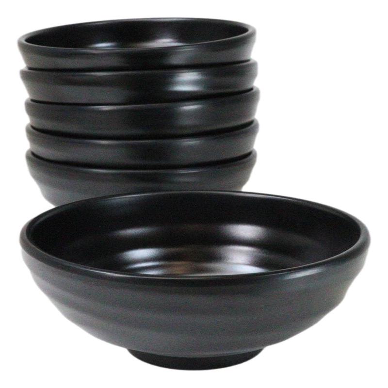 Pack Of 6 Modern Matte Black Melamine Small Round Soup Appetizer Rice Bowls 10oz