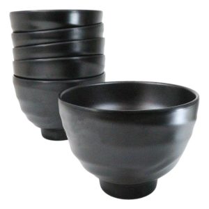 Pack Of 6 Modern Ridged Matte Black Melamine Deep Ramen Soup Pasta Bowls 46oz
