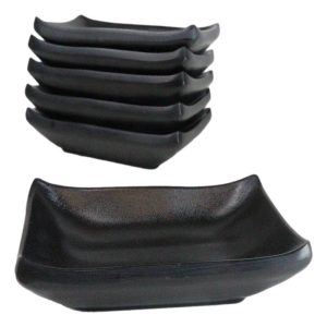 Pack Of 6 Ridged Matte Black Melamine Rectangular Condiment Sauce Dish 2oz