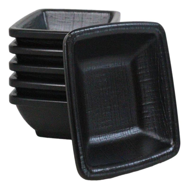 Pack Of 6 Square Black Silk Melamine Condiments Sauce Dipping Bowl or Dishes