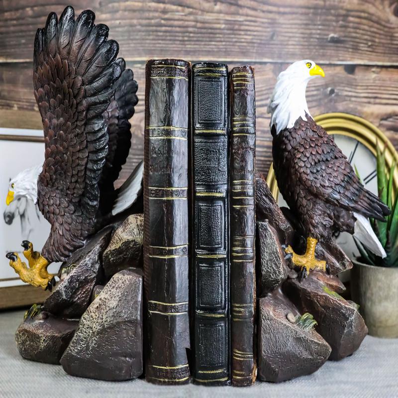 Patriotic Freedom End to End American Bald Eagles Bookends Pair Set Sculptures